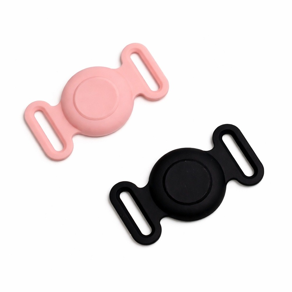 2 Pack Silicone AirTag Holder for Pet Collars Black and Pink Water Resistant